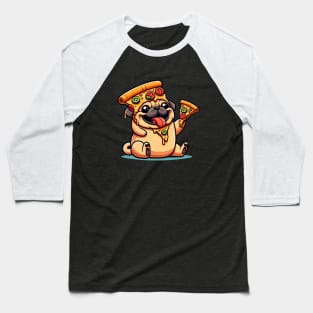 Cute Funny Pug Dog Eating Pizza Baseball T-Shirt